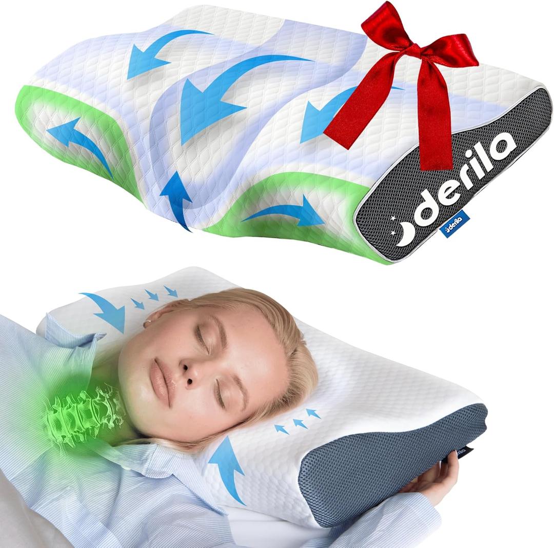 Derila Cervical Neck Pillow for Sleeping - Support Pillow for Back, Stomach, Side Sleeper Contour Memory Foam Pillows for Shoulder Relief, for Women 19.7" x 11.8" x 3.9"