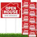 (10 Pack) Open House Signs for Real Estate, 17 x 13 Inch, Double Sided Directional Arrows Yard Signs with Open House Flag/Balloons for Real Estate Agent Supplies, Metal Stakes, Large