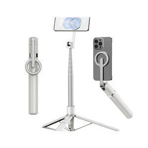 TONEOF 68" Magnetic Selfie Stick Tripod with Aluminum Strong Magnetic Holder for Magsafe, 360° Rotatable Travel Phone Tripod Stand with Metal Ring & Rechargeable Remote for iPhone/Android(Beige Gray)