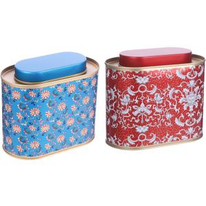2-Pack Large Tea Tins for Loose Tea With Lid - Metal Sealed Jar Tea Canister Oval Shape 3.53~7oz Small Tin Cans Loose Tea Storage Kitchen Canisters Tea Bag Organizer, Coffee, Candy, Herbs Canister