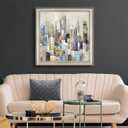 Abstract Cityscape Canvas Wall Art: Large Framed New York City Painting Modern Office Home Hand Painted NYC Building Print Artwork Decor Manhattan Downtown Picture for Living Room Bedroom, 30"L x 30"W