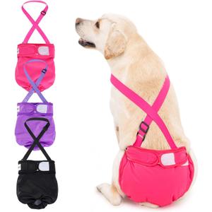 3 Pack Avont Washable Female Dog Diaper with Suspender, Reusable Girl Doggie Diapers for Small Medium Large Doggy in Heat Cycle Period Incontinence -XL (Black/Pink/Purple)