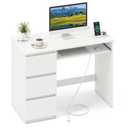 GOFLAME Computer Desk with 3 Drawers & Charging Station, 42” Home Office Desk with Storage & Keyboard Tray, Writing Desk PC Workstation Vanity Table (White)