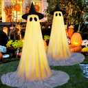 Christmas Decorations Ghost Outdoor Light Up Ghost Kit 2Packs, Christmas Decor with String Lights, Spooky Christmass Ghosts Decorations Outside with Witch Hat for Lawn Yards Front Porches