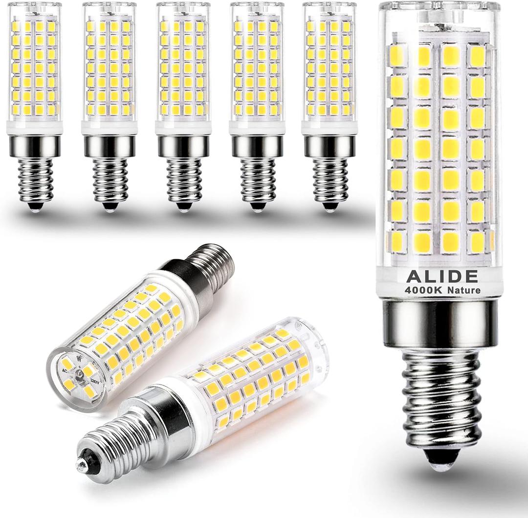 ALIDE E12 75 Watt Replacement LED Candelabra Bulbs C7,4000K Natural White,800LM T6 7.5W LED E12 Chandelier Light Bulbs for Ceiling Fan Pendant Lighting,Non-dimmable,6 Pack