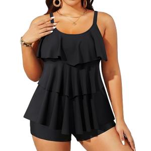 Yonique Women's Plus Size Tankini Swimsuits with Shorts Two Piece Bathing Suits Ruffle Swimsuits Tummy Control Swimwear 22W