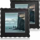 10x10 Wavy Picture Frame With Mat For 8x8, Wavy Edge Wooden Picture Frame with Real Glass - Wall Mount and Tabletop Display, Black, 2 Pack