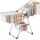 Sakugi Clothes Drying Rack with Height-Adjustable Wings, Metal Foldable Laundry Dryer Stand for Clothing & Bedding, Free-Standing Collapsible for Indoor & Outdoor Use, 69.5" L 22.8" W, Silver Blue, XX-Large
