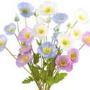 CISDUEO 6 Pcs Artificial Poppy Flowers Silk Flower Poppy with Stems Real Touch Faux Poppy Spring Flowers for Home Kitchen Wedding Decorations Floral Arrangement Table Centerpiece (Purple, Blue, White)