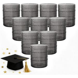 YOUBET 24PCS Plastic Drinking Glasses - 14OZ Black Hobnail Drinkware Glasses - Vintage Glassware Textured Beaded Cups for Water, Beer, Whiskey, Juice and Various Mixed Drinks for Party Graduation
