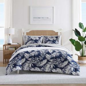 Nautica - King Comforter Set, Reversible Cotton Bedding with Matching Shams, Medium-Weight, Oeko-Tex Certified (Marina Leaf Navy/White)