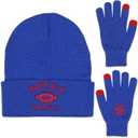 Classic Vintage Football Embroidery Beanie,Fasion Hat Cuffed Winter Comes,With Warm Gloves,Gifts for Men Women Fans (Blue)