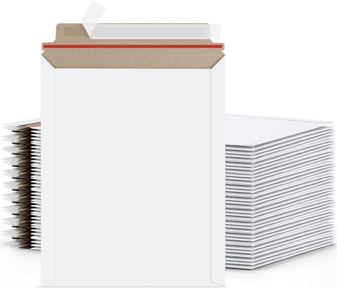 Famagic 9x11.5 Photo Mailers 50 Pack, White Document Mailers, Self Seal Cardboard Envelopes 9x11.5 Inches (9x12)