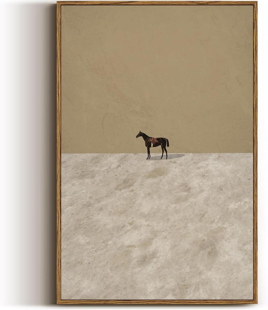 VIYYIEA Vintage Framed Horse Wall Art Decor, Living Room Bedroom Lonely Horse Pictures Retro Wall Decor, Framed Canvas Prints Artwork, Abstract Moody Paintings, Lonely Horse, 24"L x 16"W
