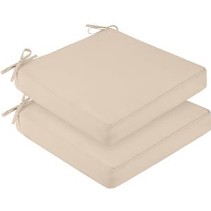 downluxe Waterproof Outdoor Chair Cushions for Patio Furniture, 24" x 24" x 4" Patio Chair Cushion with Adjustable Ties & Portable Handle, Square Outdoor Cushion with Removable Cover, Beige, 2 Pack