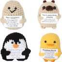 4PCS Emotional Support Crochet Potato & Duck with Positive Card, Cute Positive Crochet Animals Set, Funny Mini Gifts for Women, Men, Office Desk Decor for Teacher, Nurse, Families,Women, Men