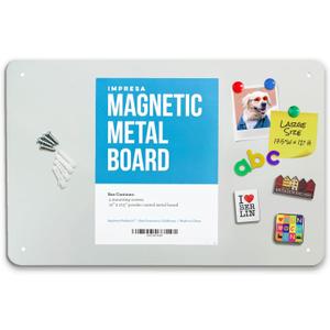 Impresa Display Magnetic Board for Wall - Metal Memo Board for Office, Home, Kitchen, and Classrooms - Great for Hanging Photos, Shopping Lists, and More - Includes Pre-Drilled Holes (17.5 x 12 in)