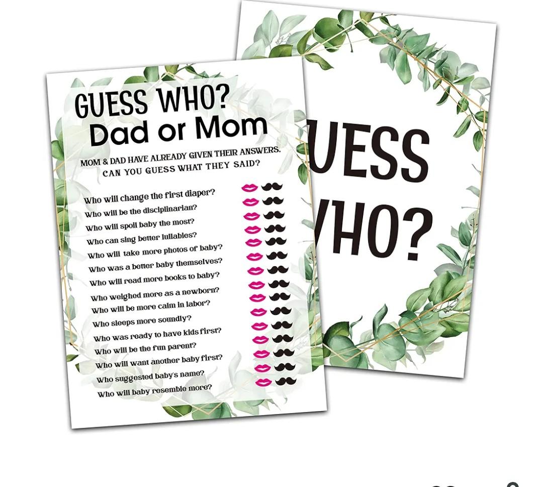 Baby Shower Game Cards, Find Who Dad or Mom Game, Tropical Jungle Theme Party Games, Set of 30 (Green007)