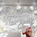 Happy New Year Backdrop 2026 Glitter Silver Fireworks New Years Eve Photography Background Silver Bokeh Backdrop for 2026 New Year Party Decorations (7x5FT210x150cm)