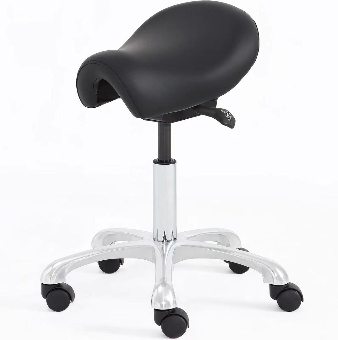 Saddle Stool Rolling Chair, Lash Tech Stool Ergonomic Saddle Chair for Bar Salon Spa Tattoo Makeup Hair Stylists (Black)