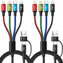 6 in 1 Multiple Charging Cable, 2Pack 6Ft Multi Chargers Cord for All Devices Braided USB A/C to Lightning/Type C/Micro USB Ports Universal Charger Cable for iPhone Series/Samsung/Tablets/PS and More