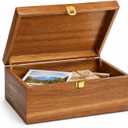 Wooden Keepsake Box with Hinged Lid - Large Acacia Wood Memory Box, Decorative Storage Box for Photos, Letters, Jewelry, Crafts, Wedding and Baby Keepsakes