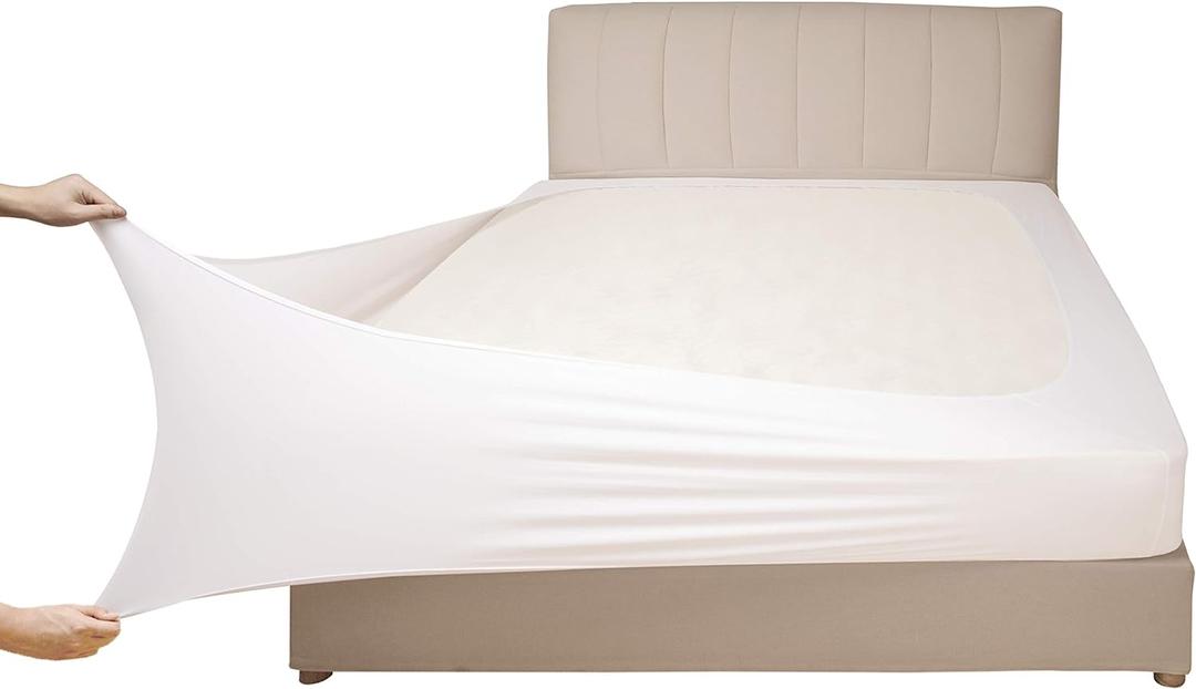 Stretch Jersey Box Spring Cover Wrap Around, Bed Skirt Alternative, Ultra Soft & Wrinkle Resistant, King/Cal King, White