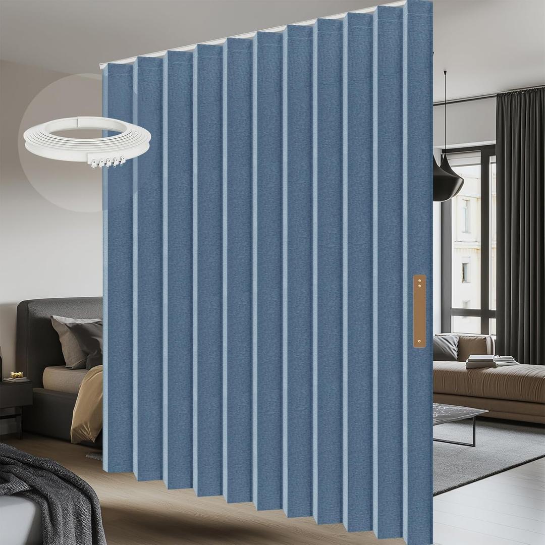100% Blackout Privacy Room Divider Curtains Thermal Blackout Curtain for Patio Door, Include Ceiling Curtain Track, Bedroom Partition and Shared Office Space(Blue, W100 x L96, 1 Pack)