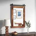 COGOOD Farmhouse Barn Door Wall Mirror - 25" X 38" Rustic Wood Framed Mirror for Bathroom, Living Room, Entryway Wall Decorative (Brown)