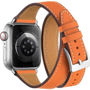 Bestig Bands Compatible with Apple Watch Band 40mm 41mm 38mm 42mm(Series 10 11) Women Men, Genuine Leather Double Tour Designed Slim Thin Strap for iWatch SE1/2/3 Ultra 3/2/1 Series 9 8 7 6 5 4 3 2 1