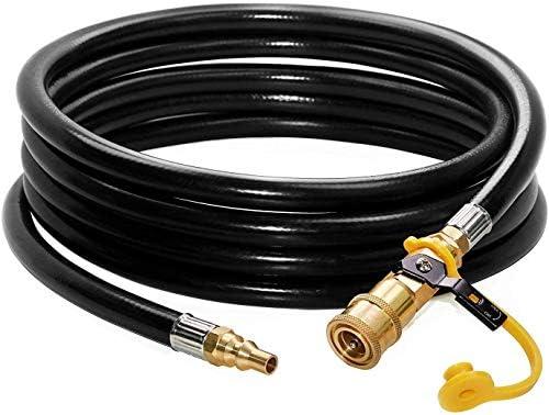DOZYANT 20 feet Low Pressure Propane Quick-Connect Hose, RV Quick Connect Propane Hose, Quick Disconnect Propane Hose Extension - 1/4” Safety Shutoff Valve & Male Full Flow Plug for RVs