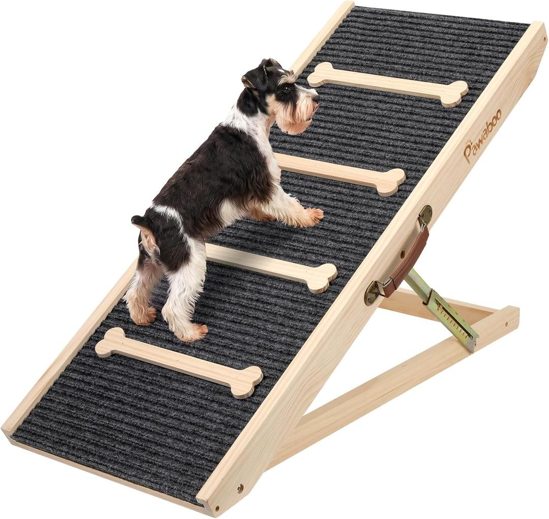 Pawaboo Dog Ramp for Bed, 2026 Upgrade Enlarge Pet Ramp for Easy Climbing | 8.7" - 20.5" 10 Adjustable Heights | 4 Anti-slip Strips | 4 Non-slip Silicone Foot Pads | for Small Dogs | No Assembly Needed