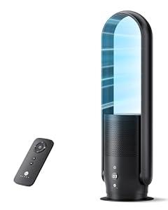 U ULTTY Bladeless Tower Fan and Air Purifier in one, Quiet Tower Fan with Remote, Touch, 9 Speeds, 8H Timer, HEPA Filter 99.97%, 90° Oscillation Fans, Floor Fans Powerful for Home Office Room, Black