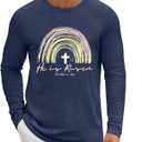 LAZYCHILD Easter Shirts for Men: He is Risen Shirt Christian Easter T-Shirt Easter Long Sleeve Gifts Tee Tops (Blue, XXL)
