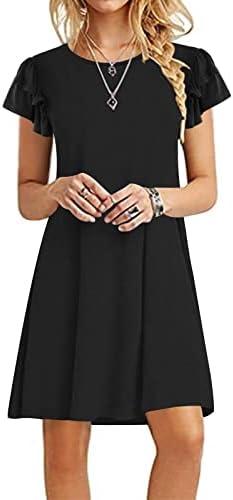 DB MOON Women 2025 Mini Dresses Summer Casual Ruffle Short Sleeve Cute Crew Neck Flowy Dress with Pockets 1XL
