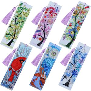 choyaxo 6 Pack Diamond and Painting Bookmark DIY Leather Tassel Bookmark for Adult Beginners Christmas New Year Graduation Birthday Gift 8.3x2.4 Inch