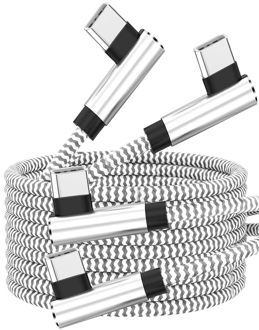 10ft USB C to USB C Cable, 2Pack Long Type C to C 60W Fast Charger Cord for iPhone Air 17/16/15 Series, Right Angle Sideways Phone Charger for Samsung Galaxy Ultra S25/S24 /S23 Series, Pixel, Switch