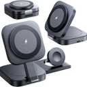 LISEN 3 in 1 Charging Station for Apple Magsafe Charger Travel Accessories, Wireless Charger 3 in 1 for iPhone 16 15 Pro Max Magsafe Accessories Charger for Airpods iWatch iPhone 12-16 Black