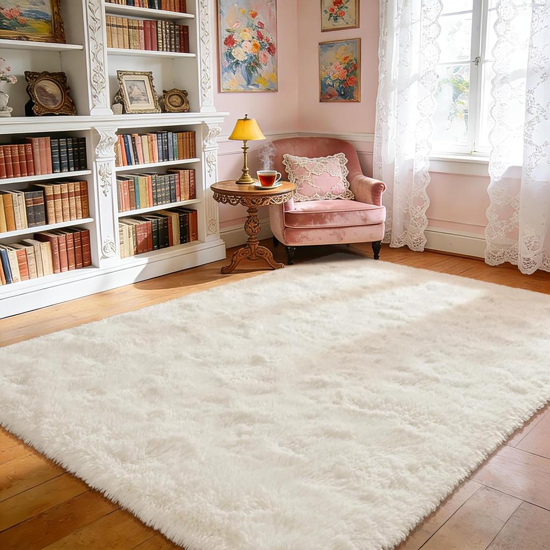 Przemy Ivory Area Rug for Living Room, 5x8 Feet Fluffy Shaggy Rugs for Bedroom, Super Soft Fuzzy Carpet Rug for Kids Boys Girls Room Dorm Nursery Indoor Home Decor
