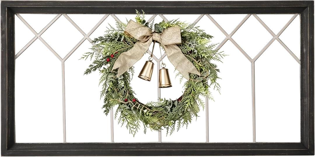 Sintosin Farmhouse Window Frame Wall Decor 19 X 39 Inches, Washed Black, 39"L x 19.3"W