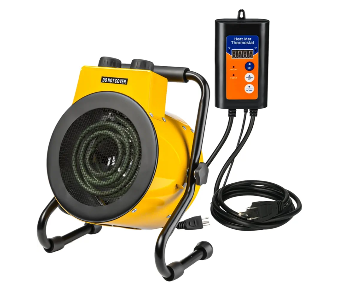 Greenhouse Heater with Digital Thermostat, Green House Heater for Plants, 1500W Electric Grow Tent Heaters, Overheat Protection, Fast Heating for Green House, Flower Room, Yellow