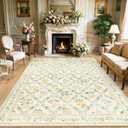 10x12 Area Rugs for Living Room: Floral Washable Rug Vintage Large Soft Boho Non-Slip Carpet Stain Resistant Low Pile Carpets for Bedroom Dining Room Farmhouse Nursery Hallway Home Office Beige/Multi