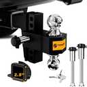 TOPBEE Adjustable Trailer Hitch, Drop Hitch, Tow Hitch Fits 2.5-inch Receiver, 6-inch Drop, 2 and 2-5/16 inch Balls, 18,500 LB,Solid Tube Hitch with Anti-Theft Pin, Black