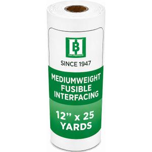HBI Medium Weight Fusible Interfacing, Non Woven Iron-On, 12 in x 25 yd | white medium non woven iron on interfacing, sewing, quilting, bags, collars and crafts, easy fuse, machine washable