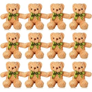 HyDren 12 Pack Bear Stuffed Animals Bulk 10 Inch Small Bear for Baby Shower Centerpiece Plush Toys with Bow Tie for Wedding Birthday Bulk Christmas Holiday(Light Brown)
