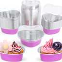 ELECLAND 50Set Pink Heart Cake Pans 3.4oz Aluminum Foil Heart Shaped Cake Pan with Lids Dessert Baking Cup Liners Cupcake Containers for Valentines Wedding Christmas Birthday Mother's Day Party Decor