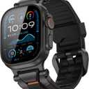 ULTIMAL Rugged Band for Apple Watch Ultra 3/2/1 49mm, Series 11/10/9/8/7/6/5/4 SE 46mm/45mm/44mm, Waterproof, Soft TPU Strap with Stainless Steel Buckle & Connectors, Sweat-Resistant, Easy to Clean, Fits 155-225mm Wrist (Black/Black)