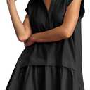 Fisoew Womens Summer Sweatshirt Dresses Short Sleeve V Neck Casual Oversized Patchwork Mini Dress (X-Large, Black)