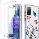 Vavies Case for Galaxy S20 FE 5G Case, SM-G781U Case with Tempered Glass Screen Protector, Full Body Clear with Floral Design Protection Phone Cover Cases for Samsung Galaxy S20 FE 5G (butterfly tree)