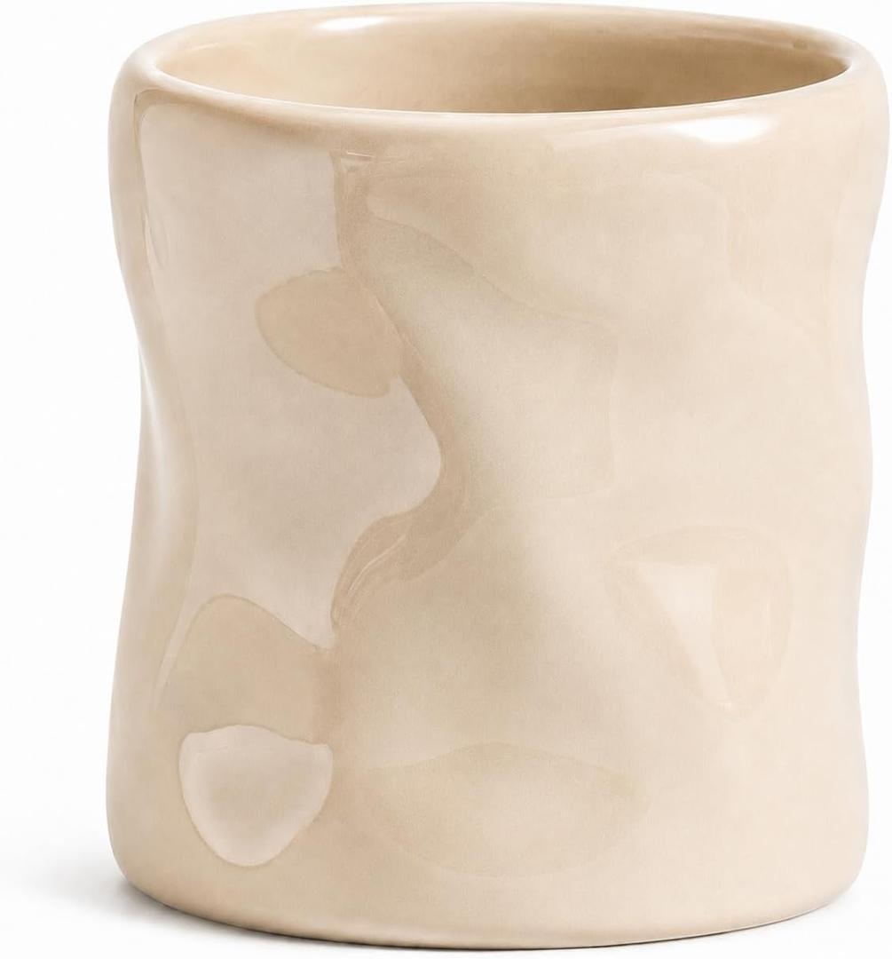 2 x Handcrafted Ceramic Makeup Brush Holder - Desktop Organizer cup Easy to Clean, Anti-Tip Design - Elegant Decorative Storage Cup for Vanity, Bathroom & Office 